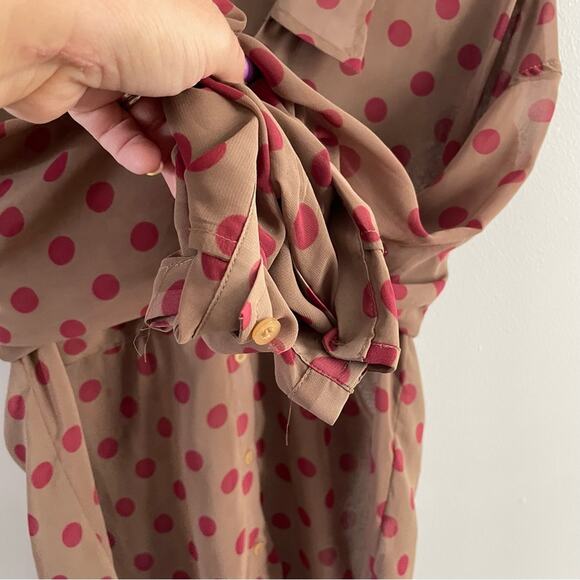Free People | Women’s Easy Rider Copper Brown Button Down Blouse Polka Dot Shirt - Picture 5 of 10